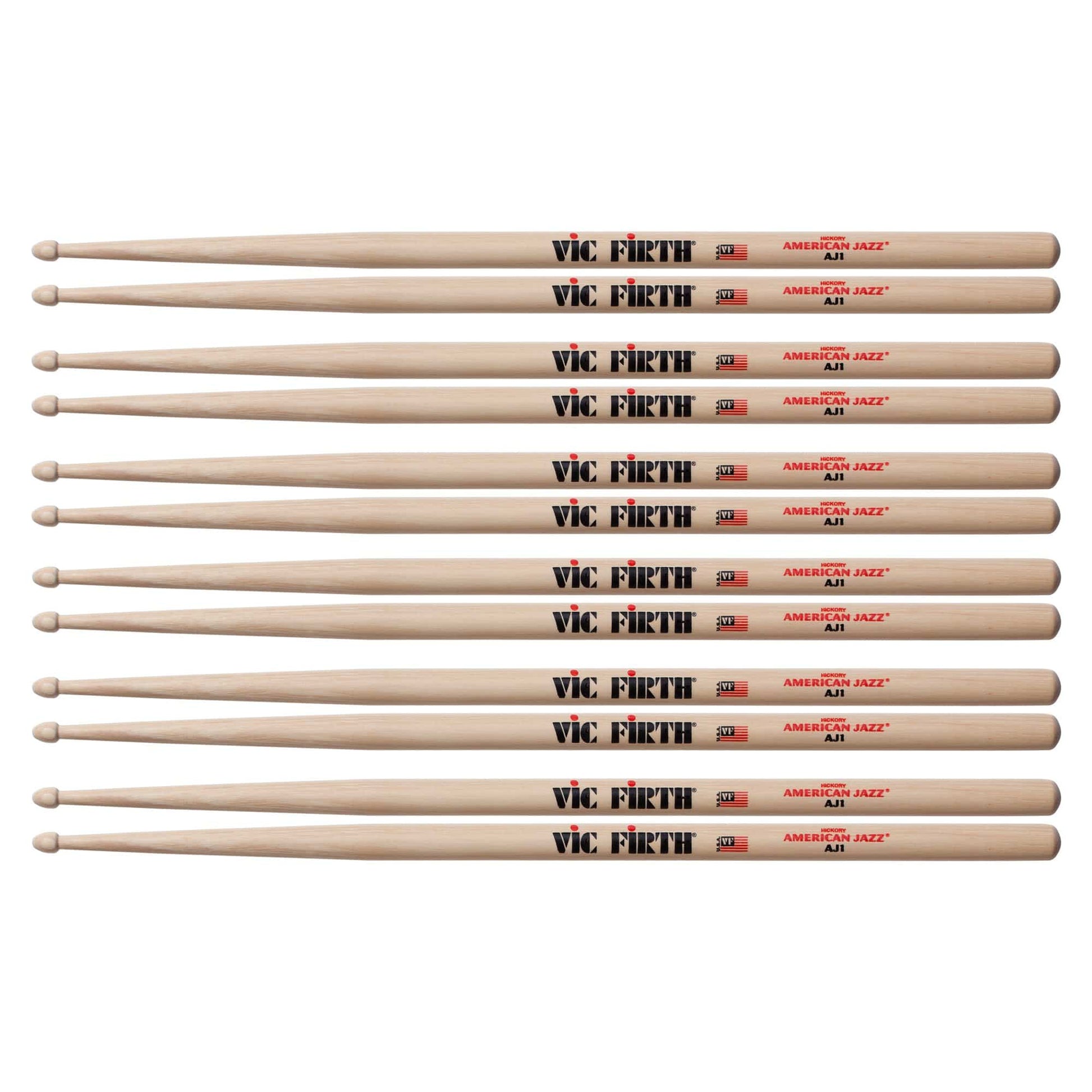 Vic Firth American Jazz AJ1 Wood Tip Drum Sticks (6 Pair Bundle) Drums and Percussion / Parts and Accessories / Drum Sticks and Mallets