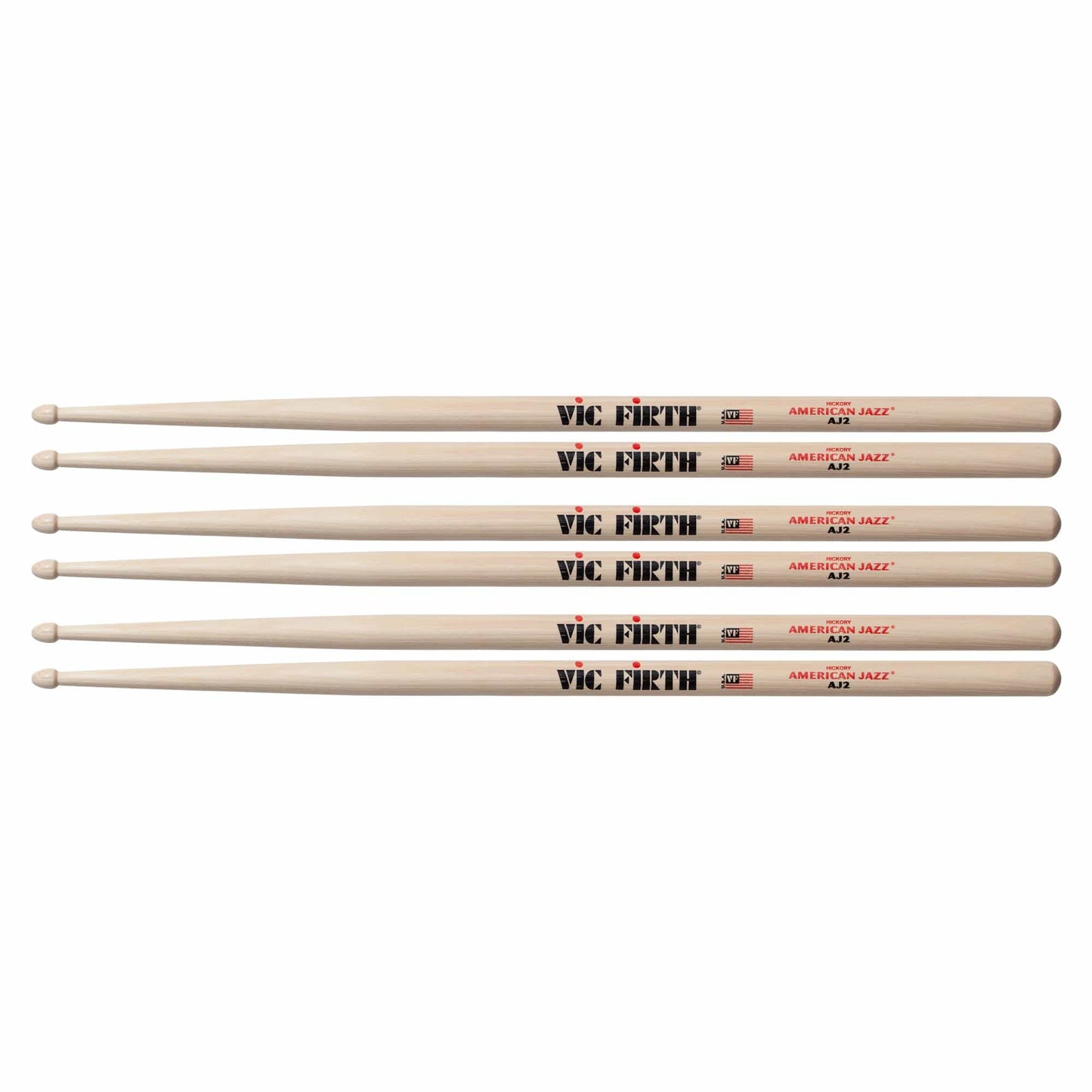 Vic Firth American Jazz AJ2 Wood Tip Drum Sticks (3 Pair Bundle) Drums and Percussion / Parts and Accessories / Drum Sticks and Mallets