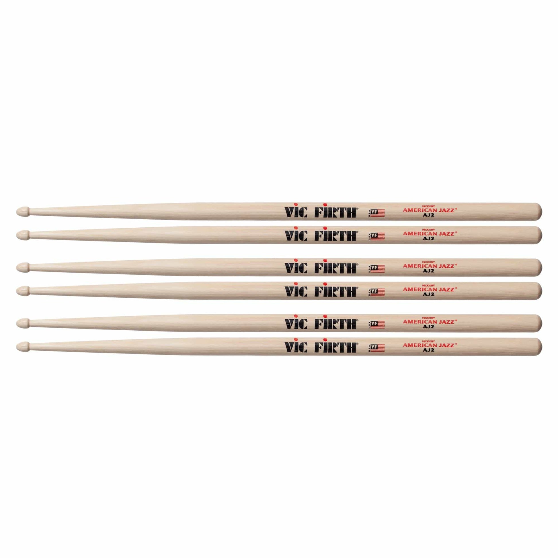 Vic Firth American Jazz AJ2 Wood Tip Drum Sticks (3 Pair Bundle) Drums and Percussion / Parts and Accessories / Drum Sticks and Mallets