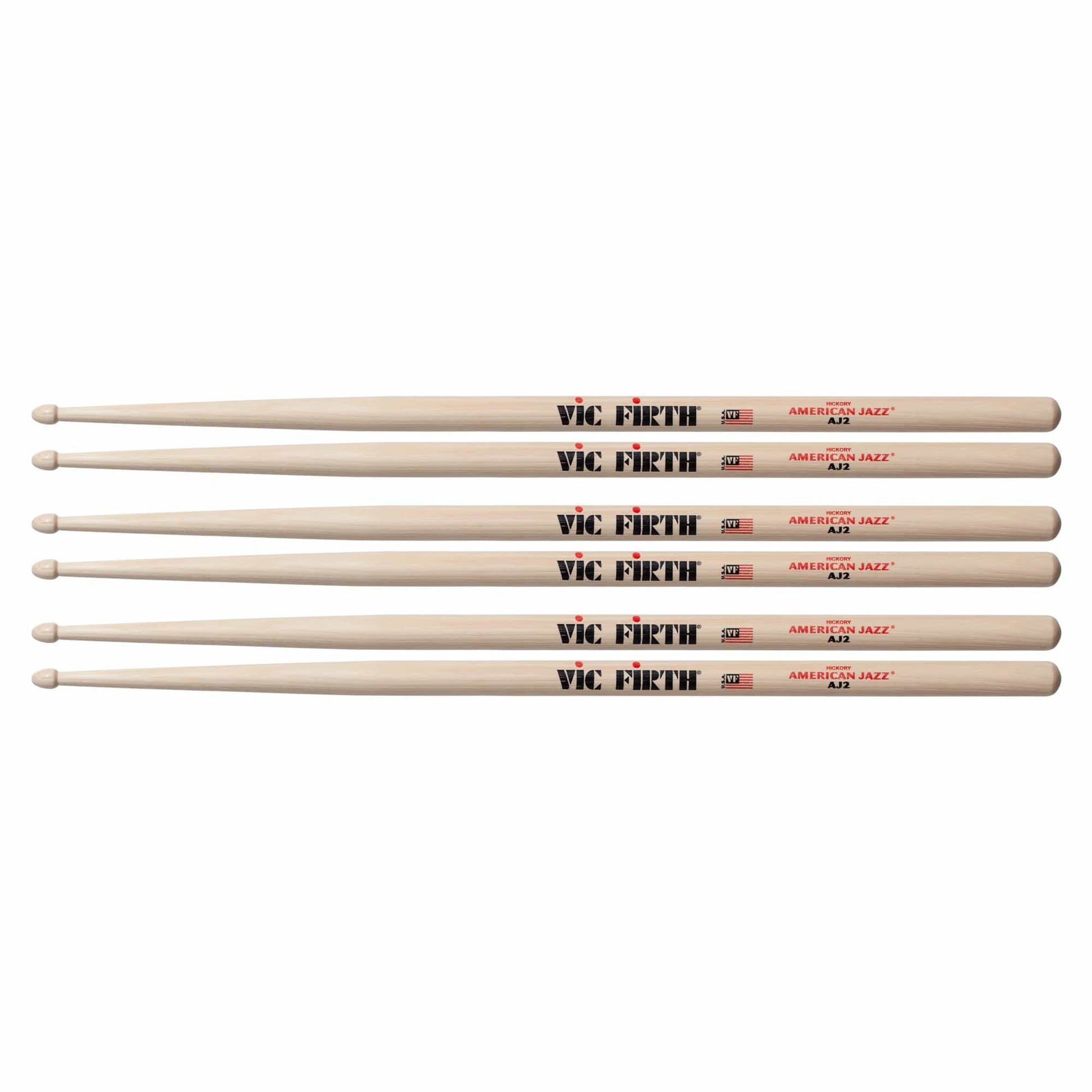 Vic Firth American Jazz AJ2 Wood Tip Drum Sticks (3 Pair Bundle) Drums and Percussion / Parts and Accessories / Drum Sticks and Mallets