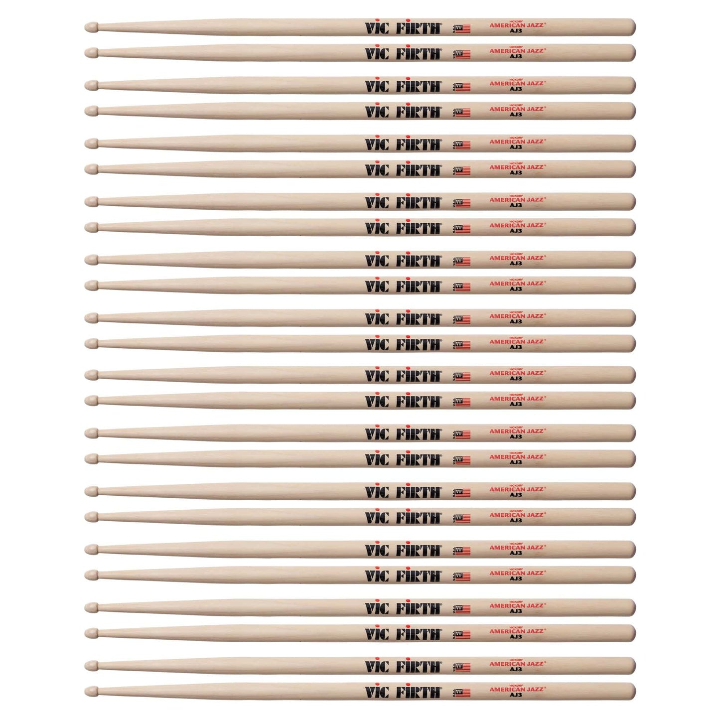 Vic Firth American Jazz AJ3 Wood Tip Drum Sticks (12 Pair Bundle) Drums and Percussion / Parts and Accessories / Drum Sticks and Mallets