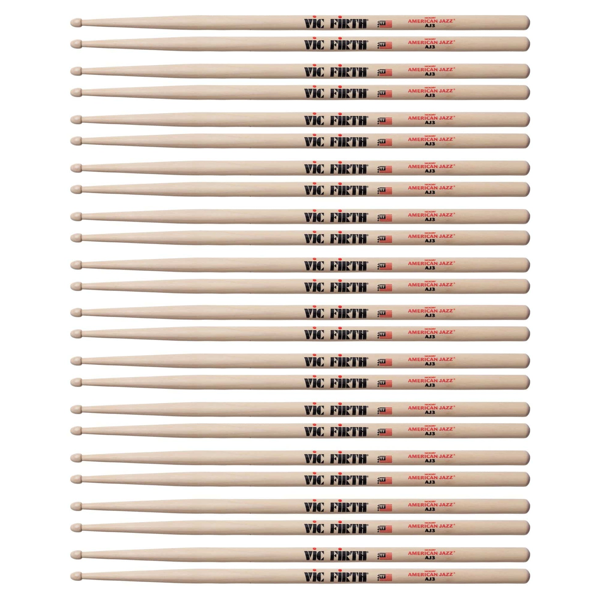 Vic Firth American Jazz AJ3 Wood Tip Drum Sticks (12 Pair Bundle) Drums and Percussion / Parts and Accessories / Drum Sticks and Mallets