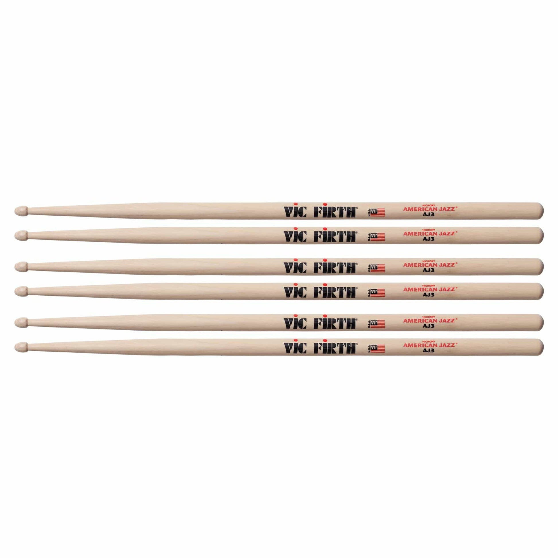 Vic Firth American Jazz AJ3 Wood Tip Drum Sticks (3 Pair Bundle) Drums and Percussion / Parts and Accessories / Drum Sticks and Mallets