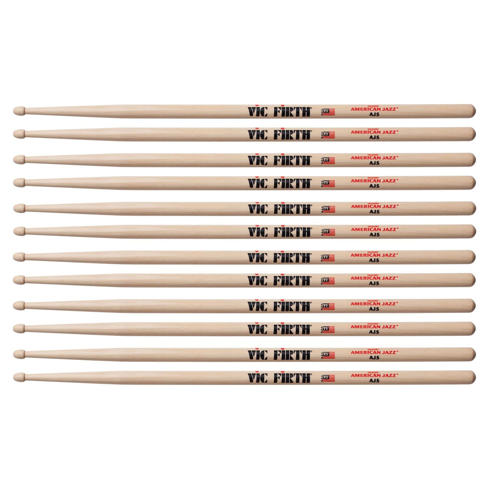 Vic Firth American Jazz AJ5 Wood Tip Drum Sticks (6 Pair Bundle) Drums and Percussion / Parts and Accessories / Drum Sticks and Mallets