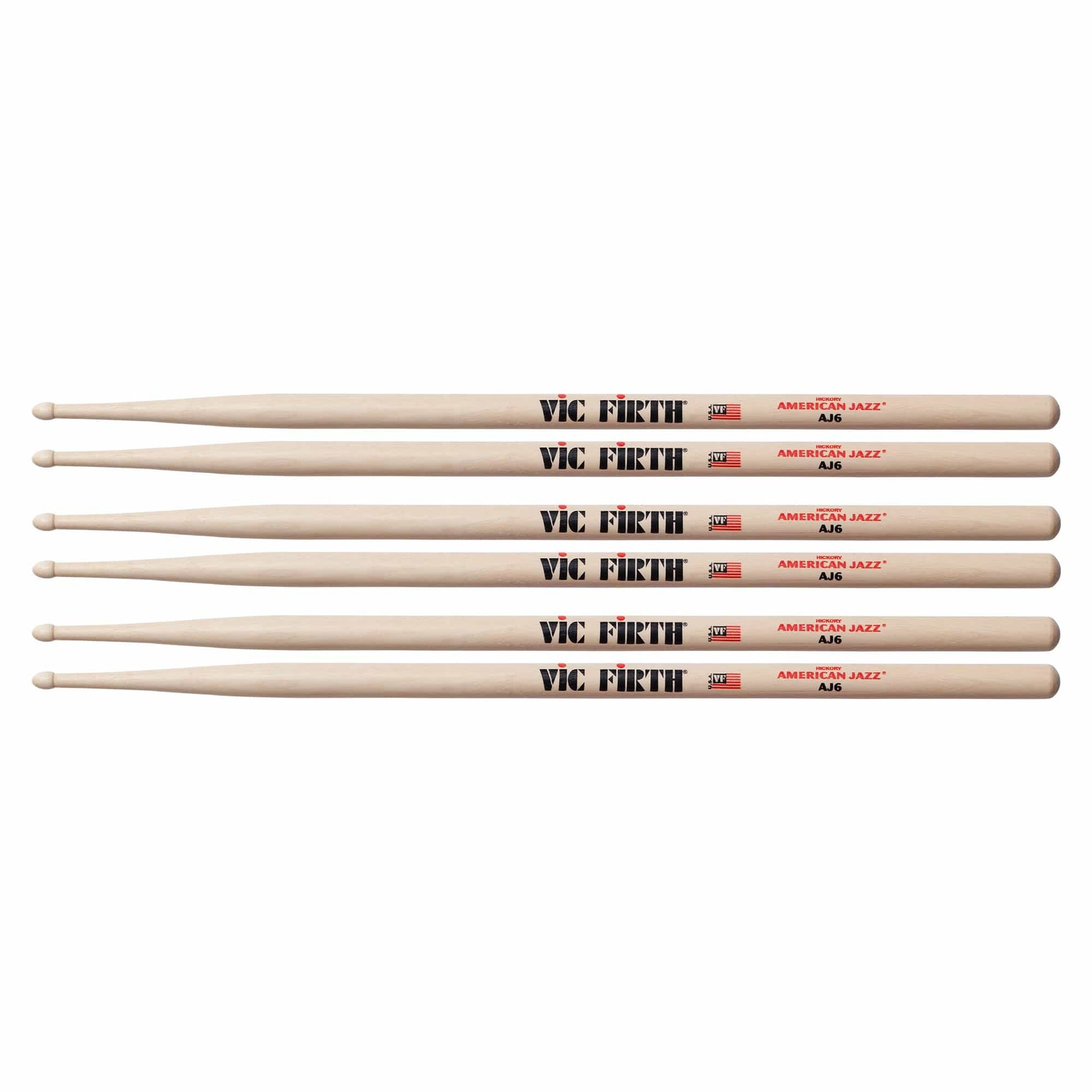 Vic Firth American Jazz AJ6 Wood Tip Drum Sticks (3 Pair Bundle) Drums and Percussion / Parts and Accessories / Drum Sticks and Mallets