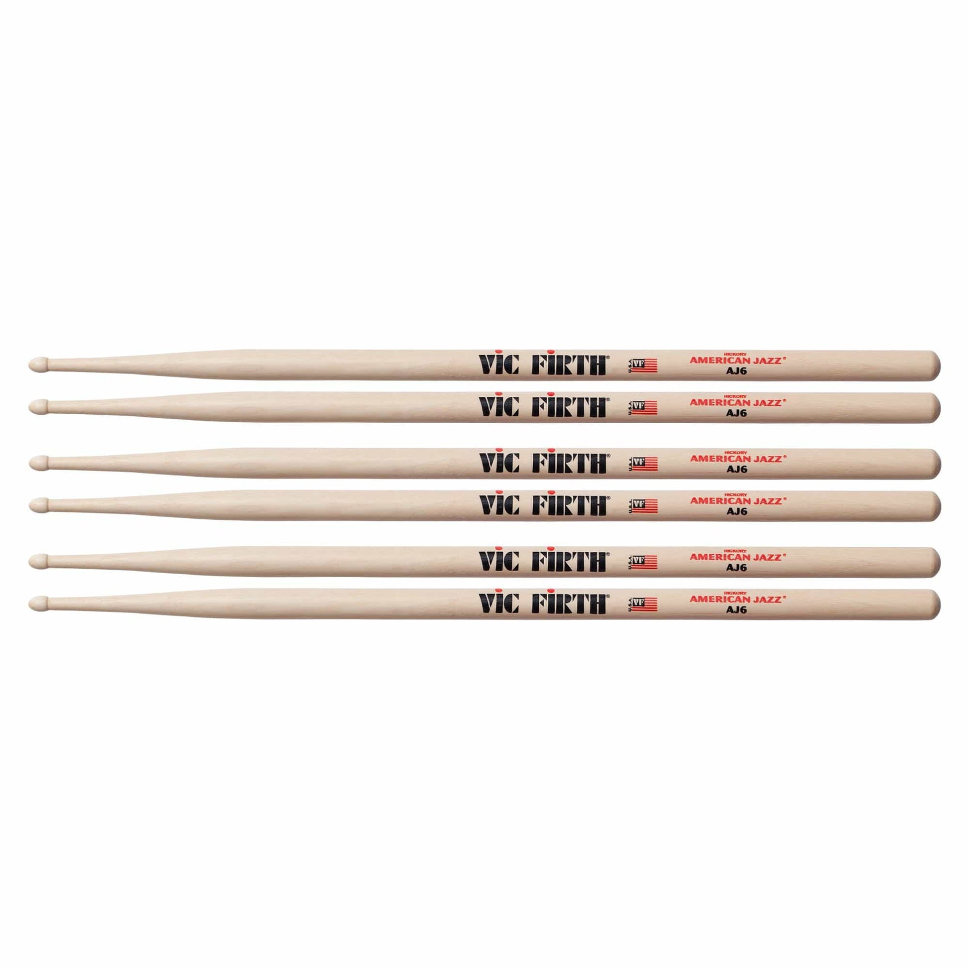 Vic Firth American Jazz AJ6 Wood Tip Drum Sticks (3 Pair Bundle) Drums and Percussion / Parts and Accessories / Drum Sticks and Mallets