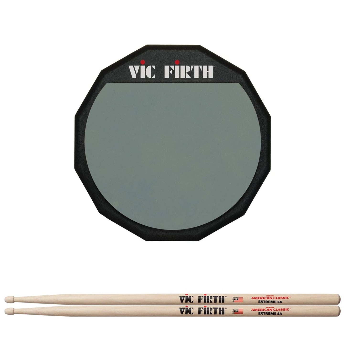 Vic Firth 6" Practice Pad Single Sided and American Classic Extreme 5A Wood Tip Drum Sticks Bundle Drums and Percussion / Practice Pads