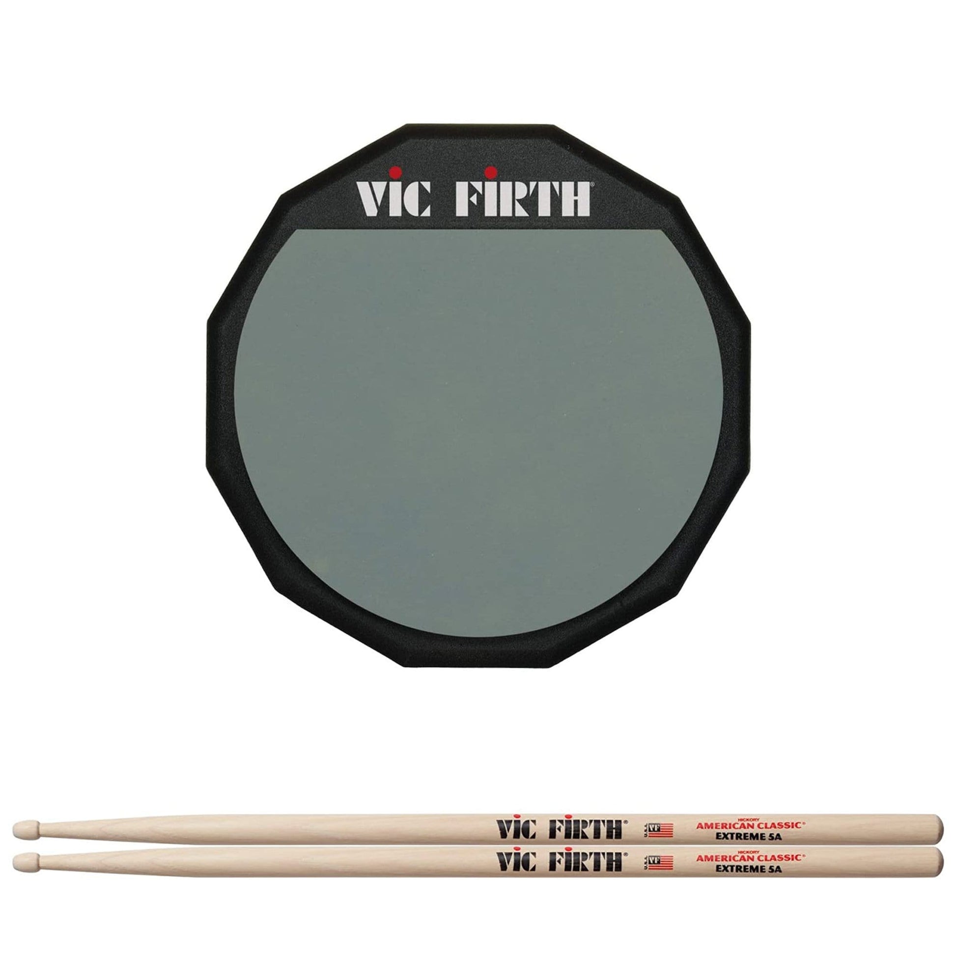 Vic Firth 6" Practice Pad Single Sided and American Classic Extreme 5A Wood Tip Drum Sticks Bundle Drums and Percussion / Practice Pads