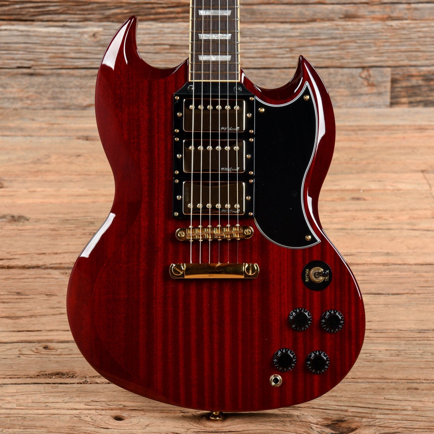 Vintage VS63 Reissued Series 3 Pickup Double Cut Cherry Electric Guitars / Solid Body