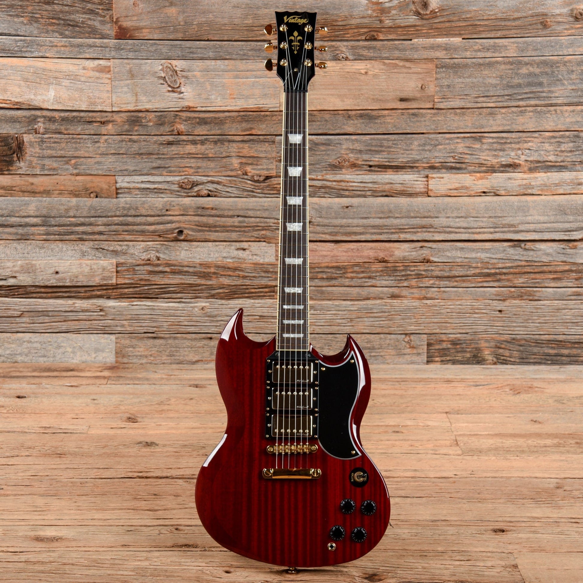 Vintage VS63 Reissued Series 3 Pickup Double Cut Cherry Electric Guitars / Solid Body