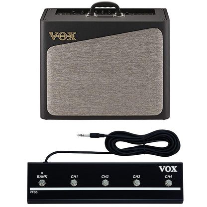 Vox AV30G 30W 1x10" Analog Modeling Combo Amp Bundle w/ Vox VT Series 5 Button Footswitch Amps / Guitar Combos