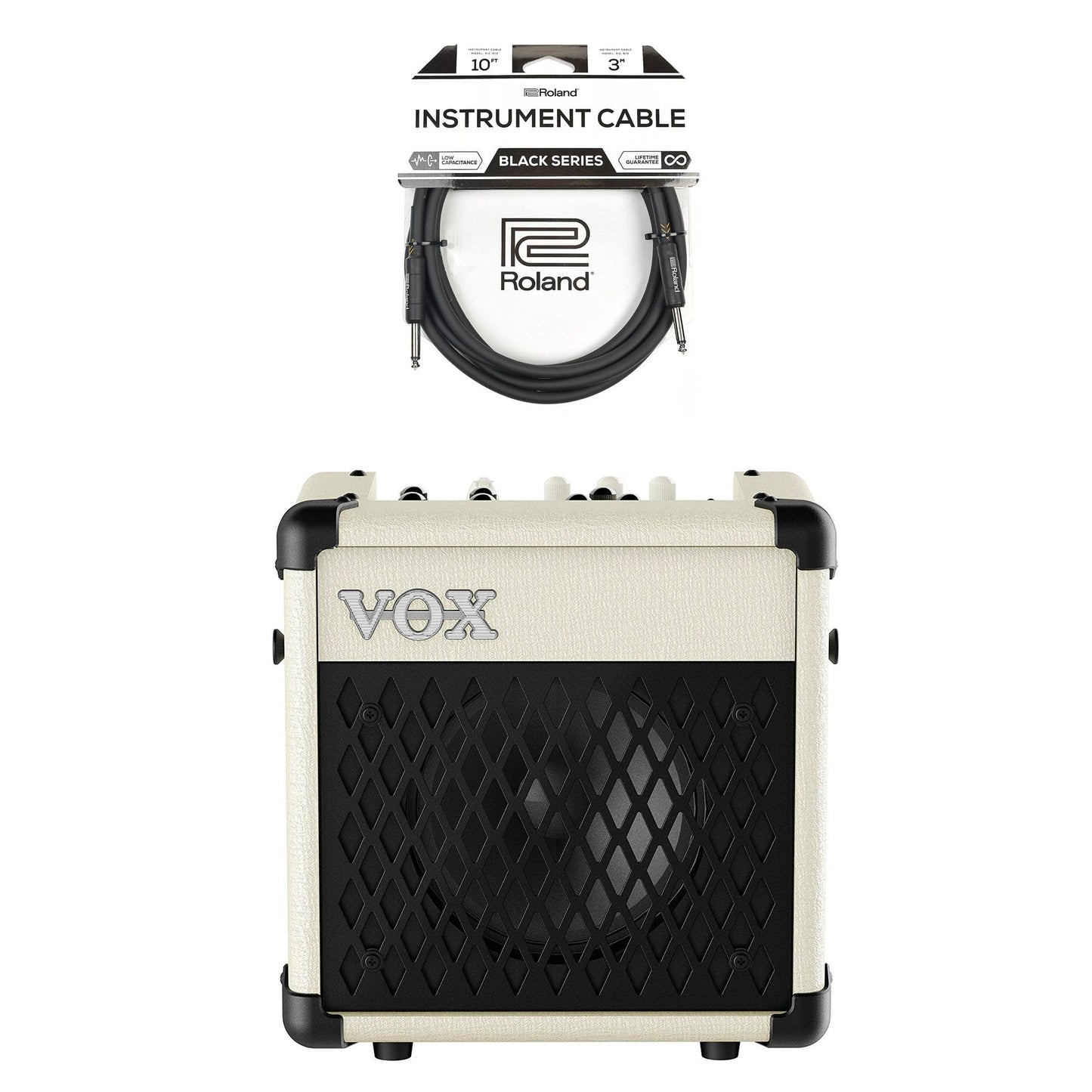 Vox Mini5 Rhythm Ivory Cable Bundle Amps / Guitar Combos