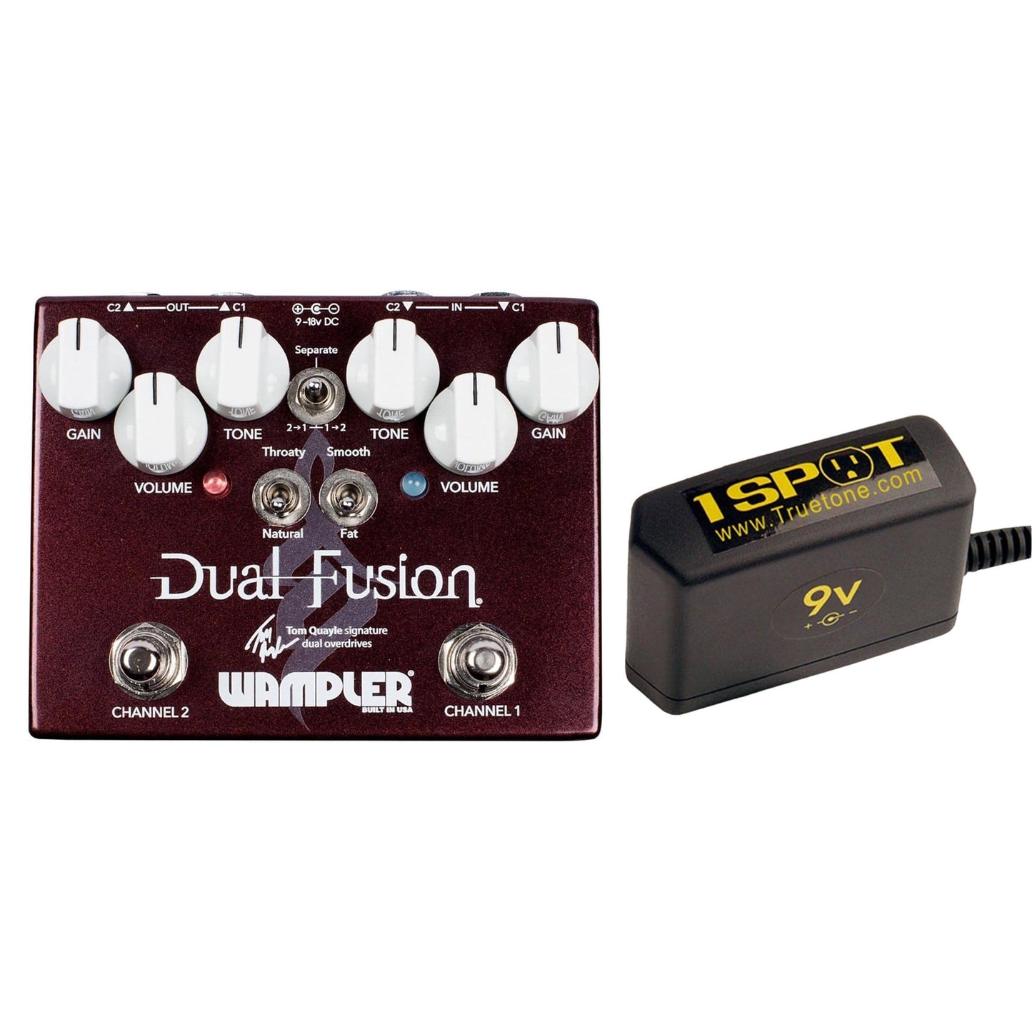 Wampler Tom Quayle Signature Dual Fusion Overdrive v2 Bundle w/ Truetone 1 Spot Space Saving 9v Adapter Effects and Pedals / Overdrive and Boost