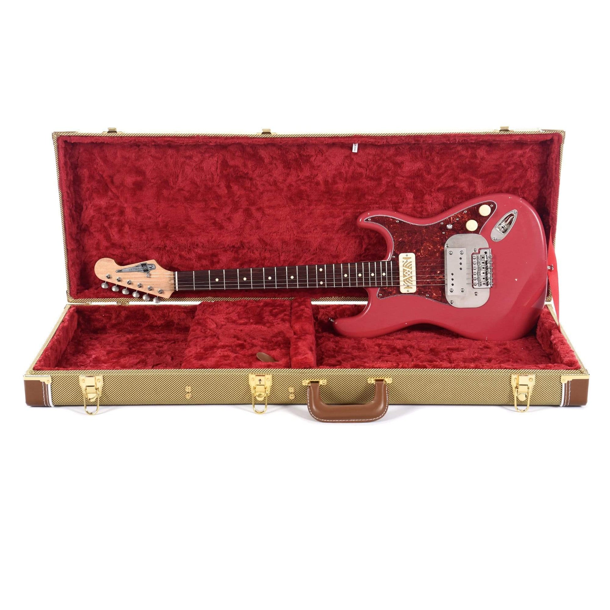 Waterslide S-Style Coodercaster Aged Faded Fiesta Red w/Mojo Lap Steel & Gold Foil Pickups Electric Guitars / Solid Body