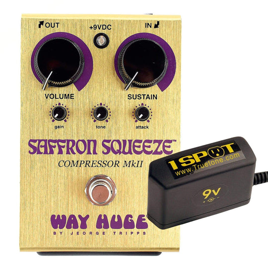 Way Huge WHE103 Saffron Squeeze Compressor Bundle w/ Truetone 1 Spot Space Saving 9v Adapter Effects and Pedals / Compression and Sustain