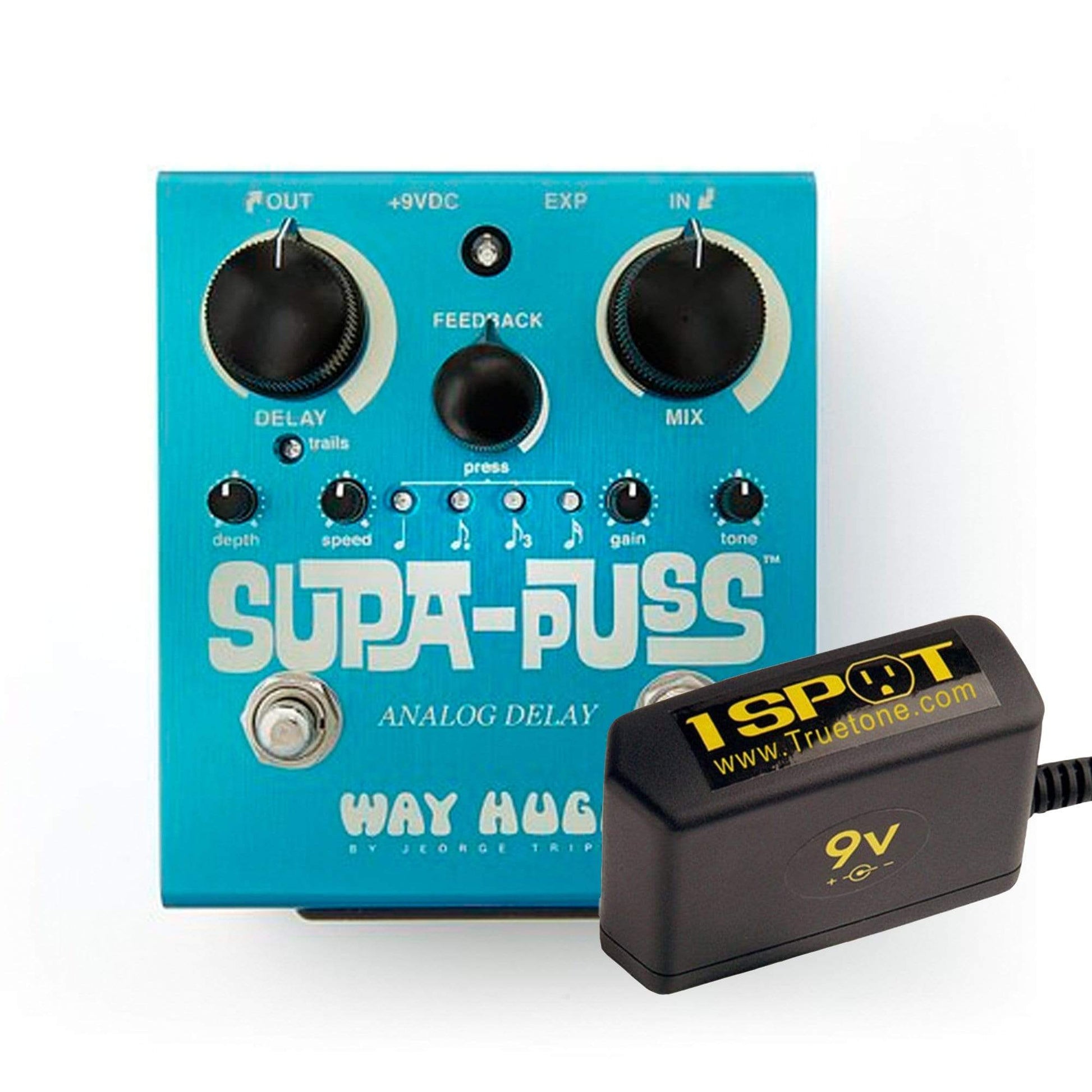 supa puss pedal Way Huge WHE707 Supa-Puss Analog Delay w/Tap Tempo Bundle w/ Truetone 1 Spot Space Saving 9v Adapter