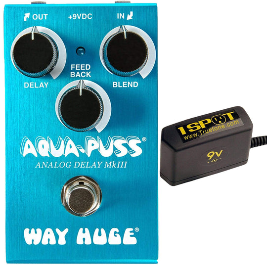 Way Huge Electronics WM71 Aqua-Puss Mini Analog Delay Bundle w/ Truetone 1 Spot Space Saving 9v Adapter Effects and Pedals / Delay