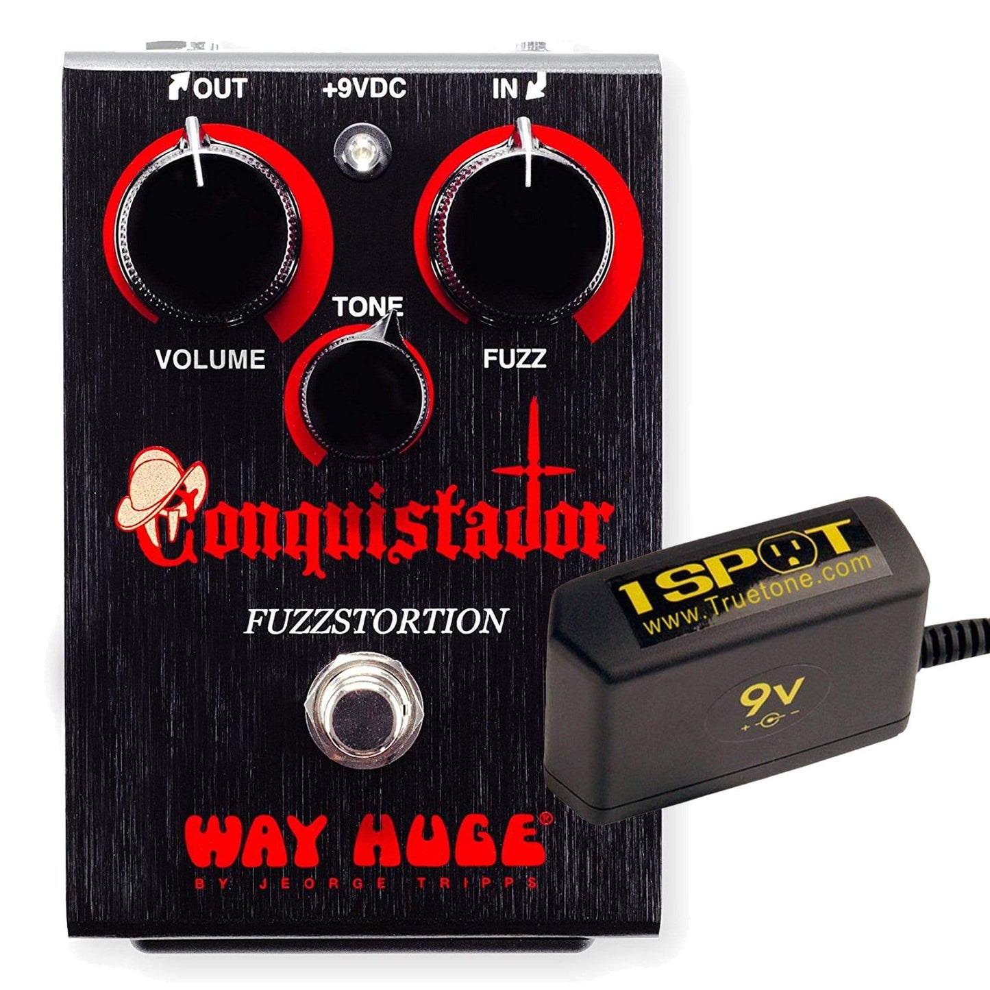 Way Huge Conquistador Fuzzstortion Bundle w/ Truetone 1 Spot Space Saving 9v Adapter Effects and Pedals / Fuzz