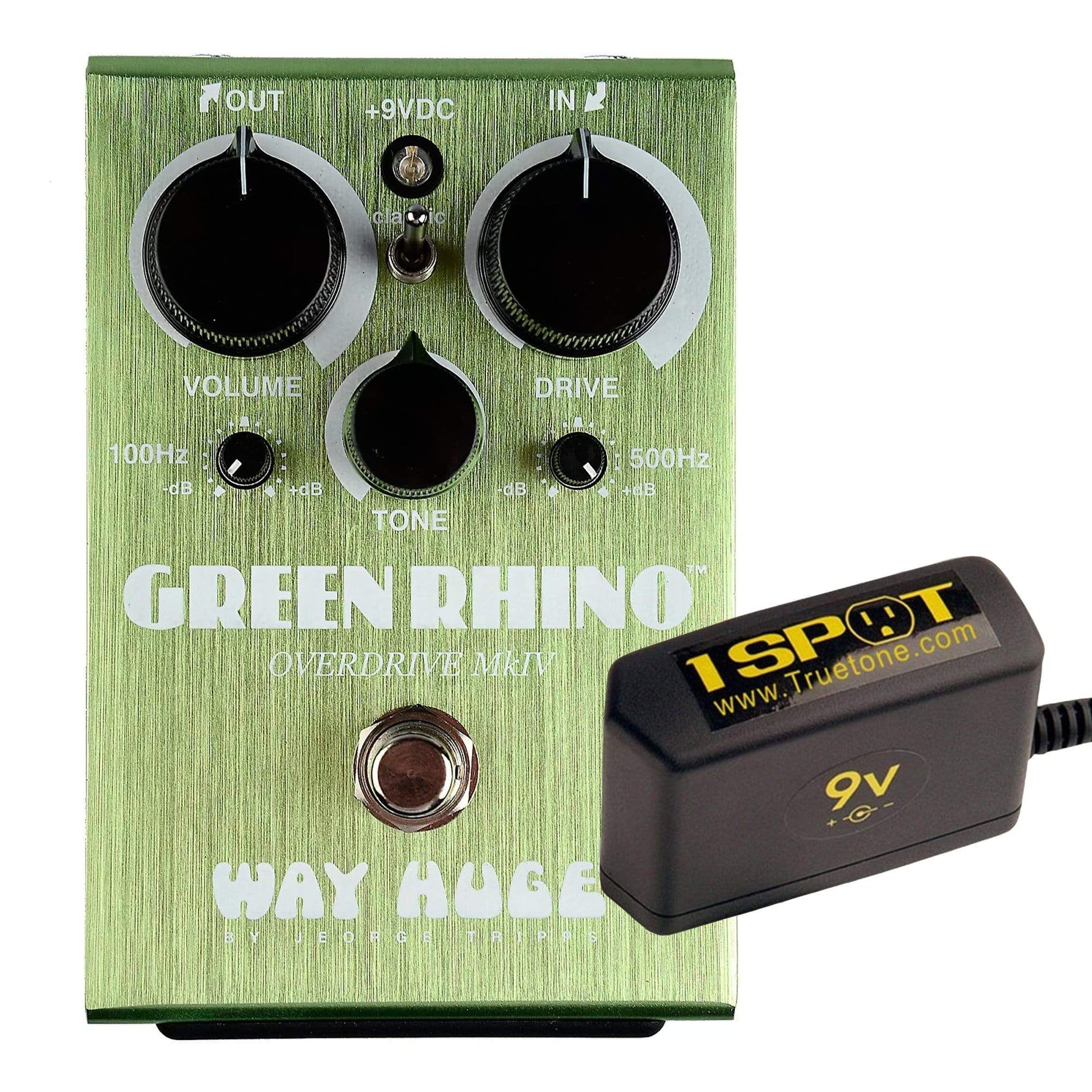Way Huge WHE207 Green Rhino MkIV Overdrive Bundle w/ Truetone 1 Spot Space Saving 9v Adapter Effects and Pedals / Overdrive and Boost