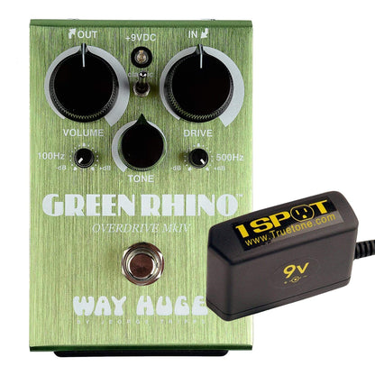 Way Huge WHE207 Green Rhino MkIV Overdrive Bundle w/ Truetone 1 Spot Space Saving 9v Adapter Effects and Pedals / Overdrive and Boost