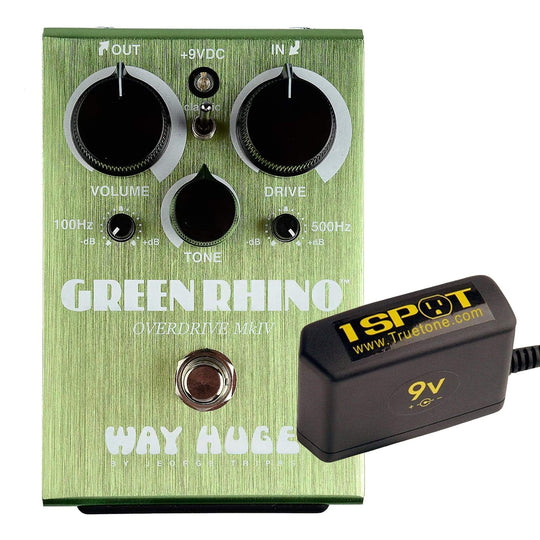 Way Huge WHE207 Green Rhino MkIV Overdrive Bundle w/ Truetone 1 Spot Space Saving 9v Adapter Effects and Pedals / Overdrive and Boost