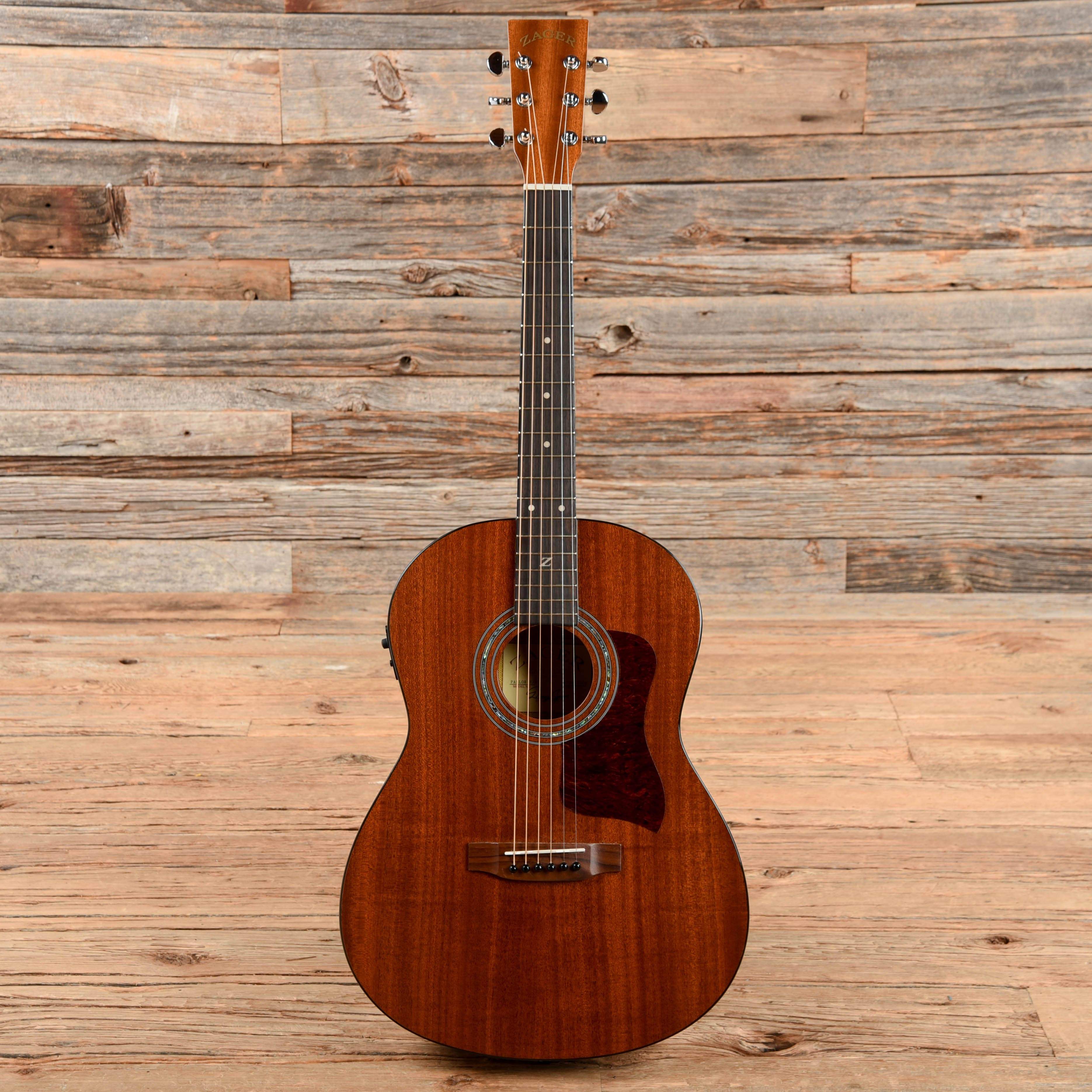 Zager Parlor Size Solid African Mahogany Acoustic Electric Natural 2017 Acoustic Guitars / Parlor