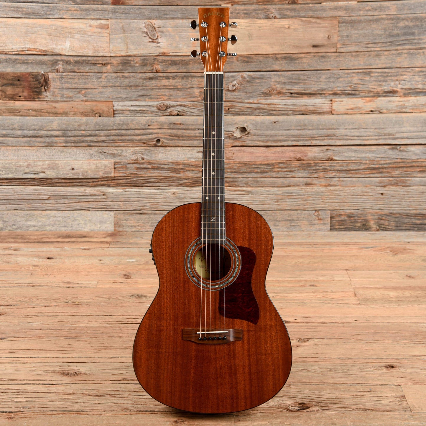 Zager Parlor Size Solid African Mahogany Acoustic Electric Natural 2017 Acoustic Guitars / Parlor