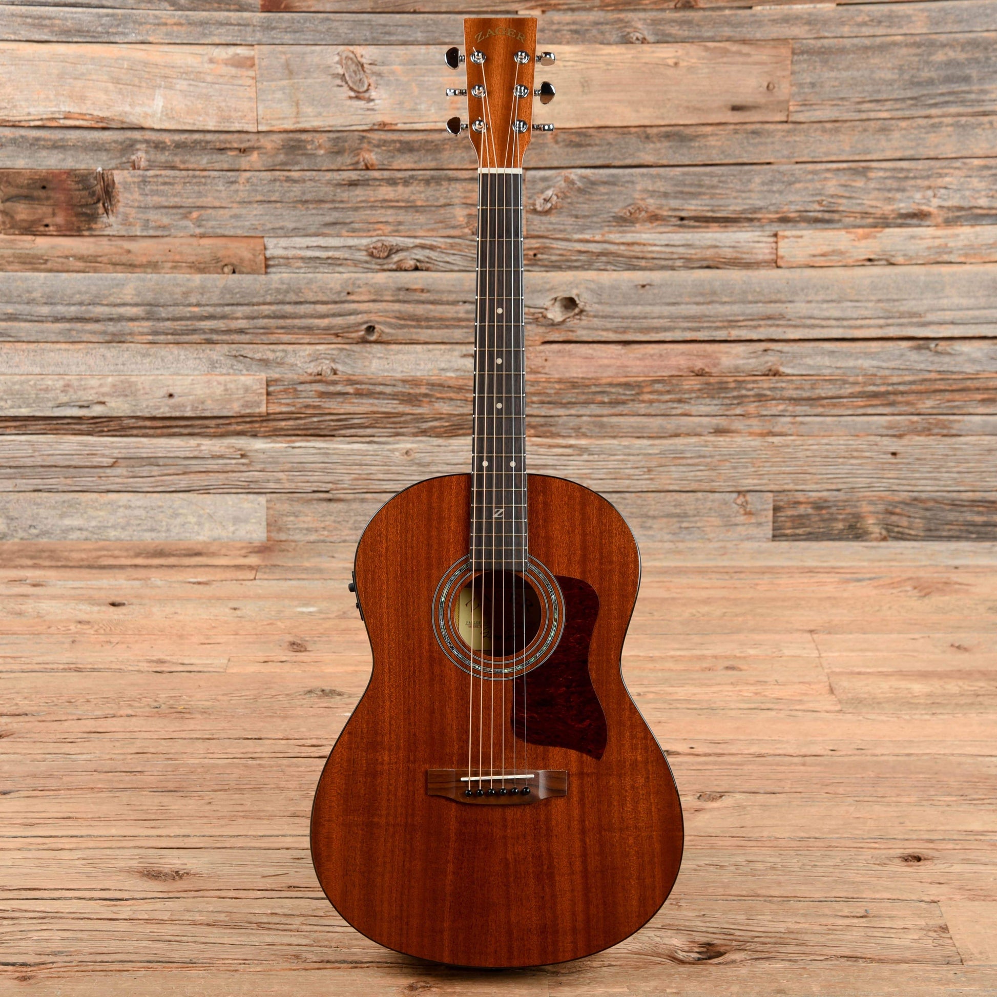 Zager Parlor Size Solid African Mahogany Acoustic Electric Natural 2017 Acoustic Guitars / Parlor