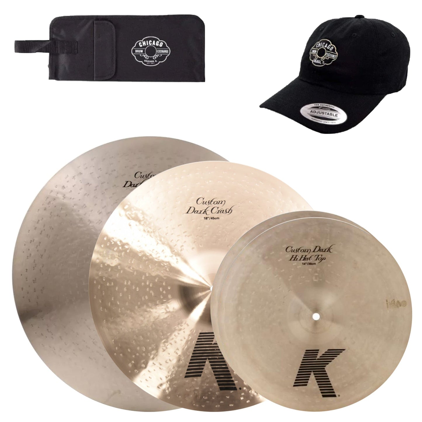Zildjian 14/18/20" K Custom Dark Cymbal Set w/CDE Logo Hat & Stick Bag Drums and Percussion / Cymbals / Hi-Hats