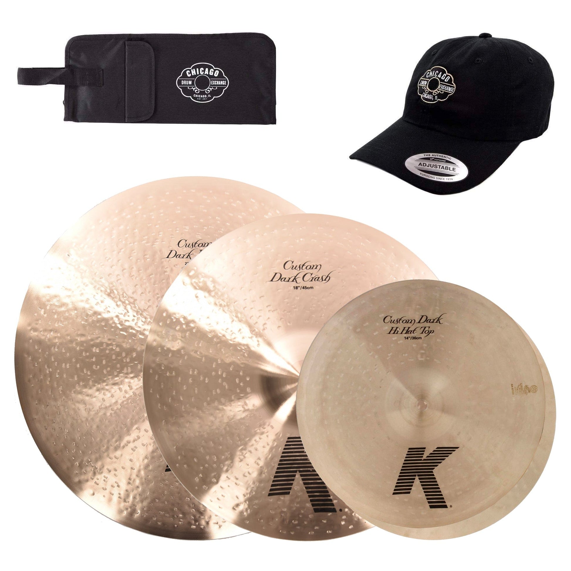 Zildjian 14/18/22" K Custom Dark Cymbal Set w/CDE Logo Hat & Stick Bag Drums and Percussion / Cymbals / Hi-Hats