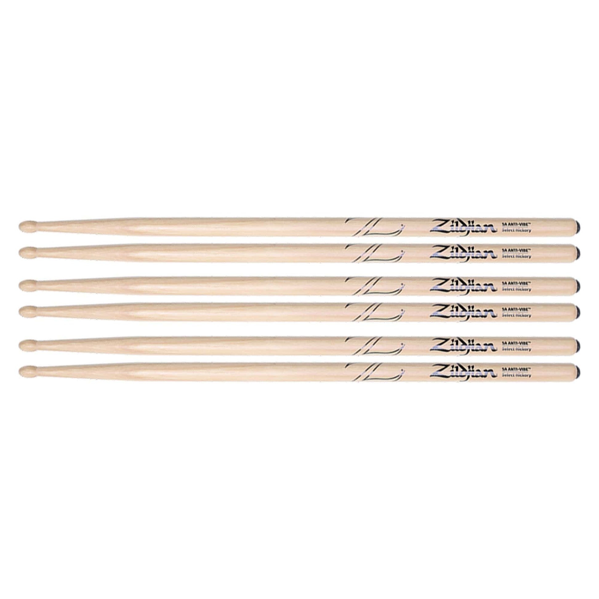 Zildjian 5A Anti-Vibe Wood Tip Drum Sticks (3 Pair Bundle) Drums and Percussion / Parts and Accessories / Drum Sticks and Mallets