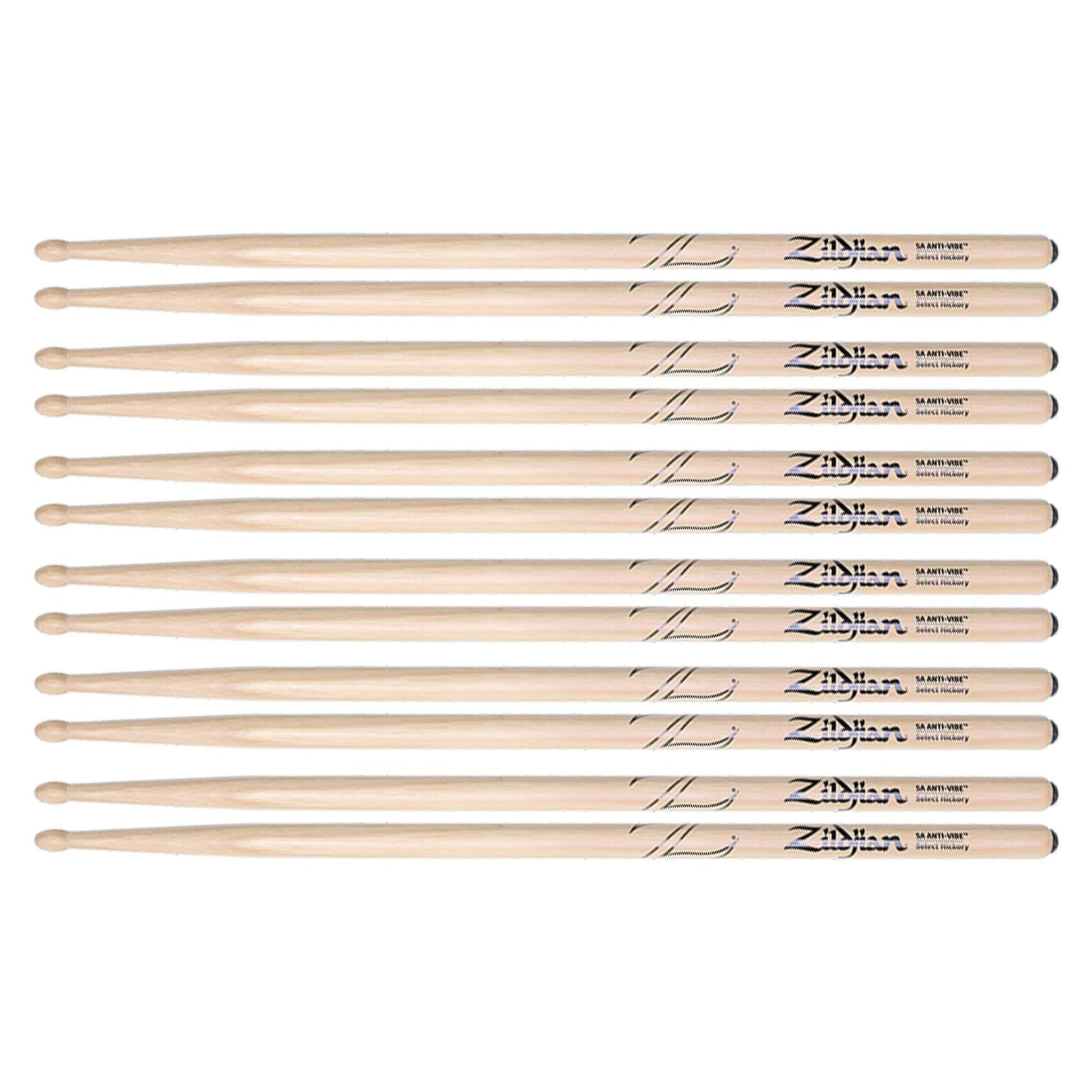 Zildjian 5A Anti-Vibe Wood Tip Drum Sticks (6 Pair Bundle) Drums and Percussion / Parts and Accessories / Drum Sticks and Mallets