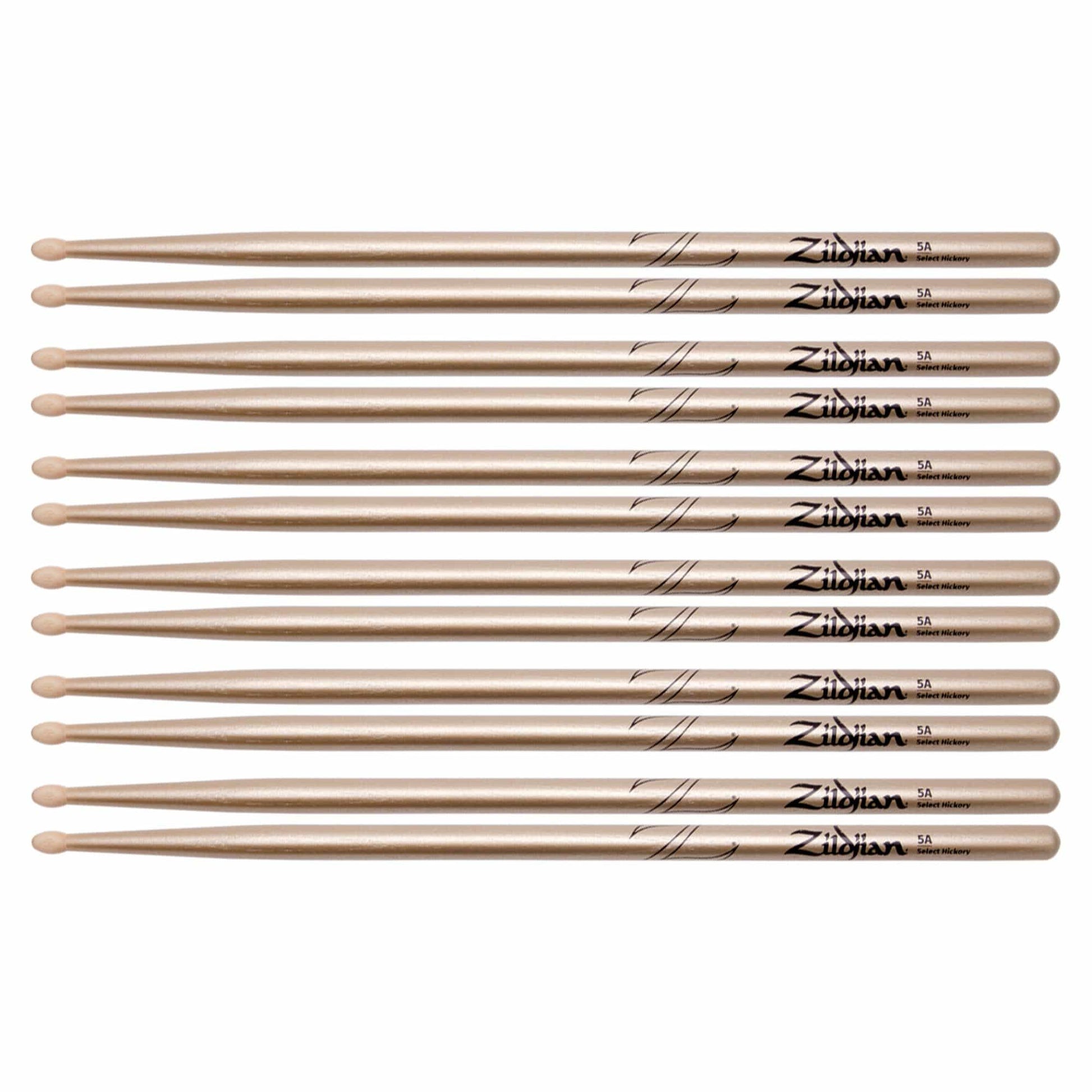 Zildjian 5A Chroma Gold Wood Tip Drum Sticks (6 Pair Bundle) Drums and Percussion / Parts and Accessories / Drum Sticks and Mallets