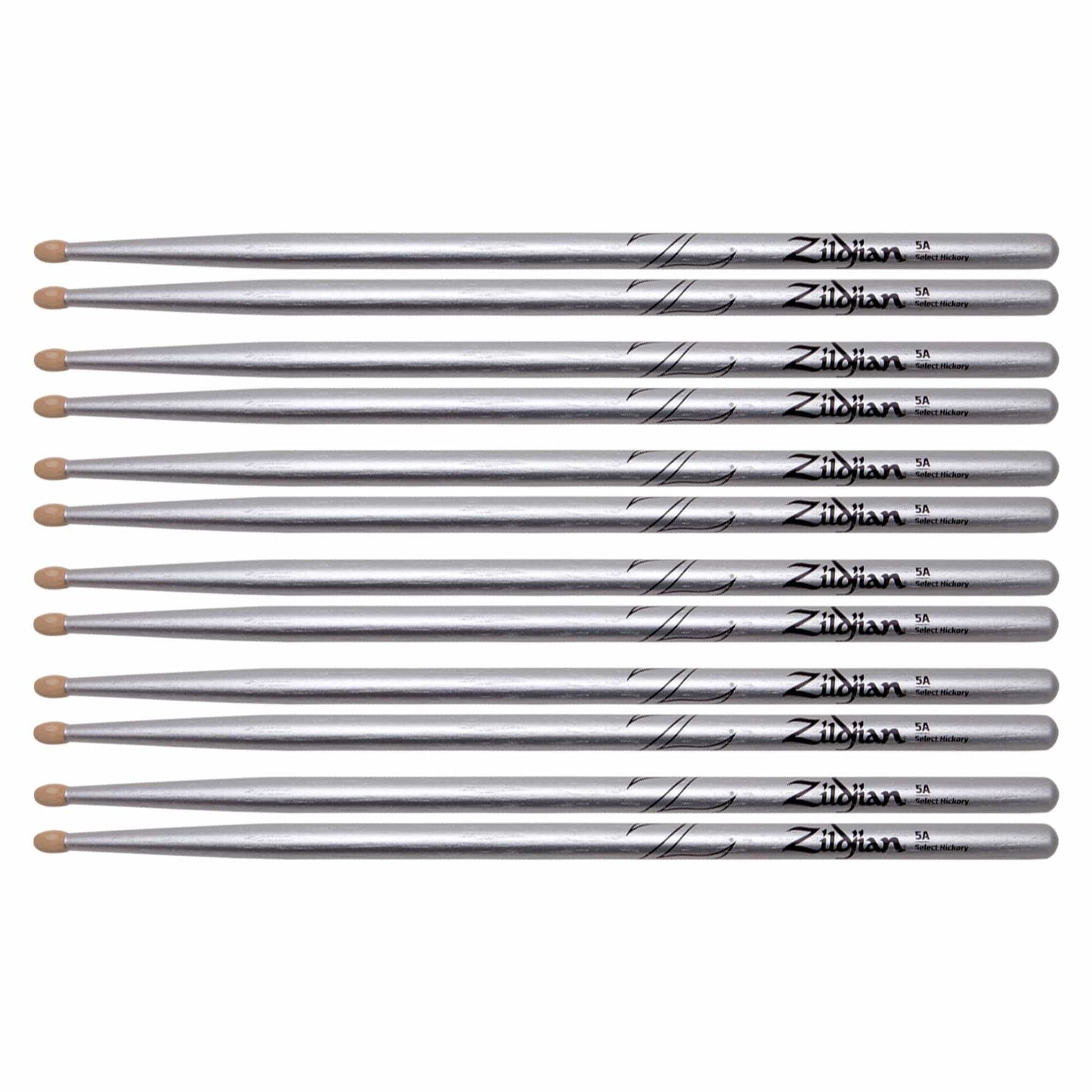 Zildjian 5A Chroma Silver Wood Tip Drum Sticks (6 Pair Bundle) Drums and Percussion / Parts and Accessories / Drum Sticks and Mallets