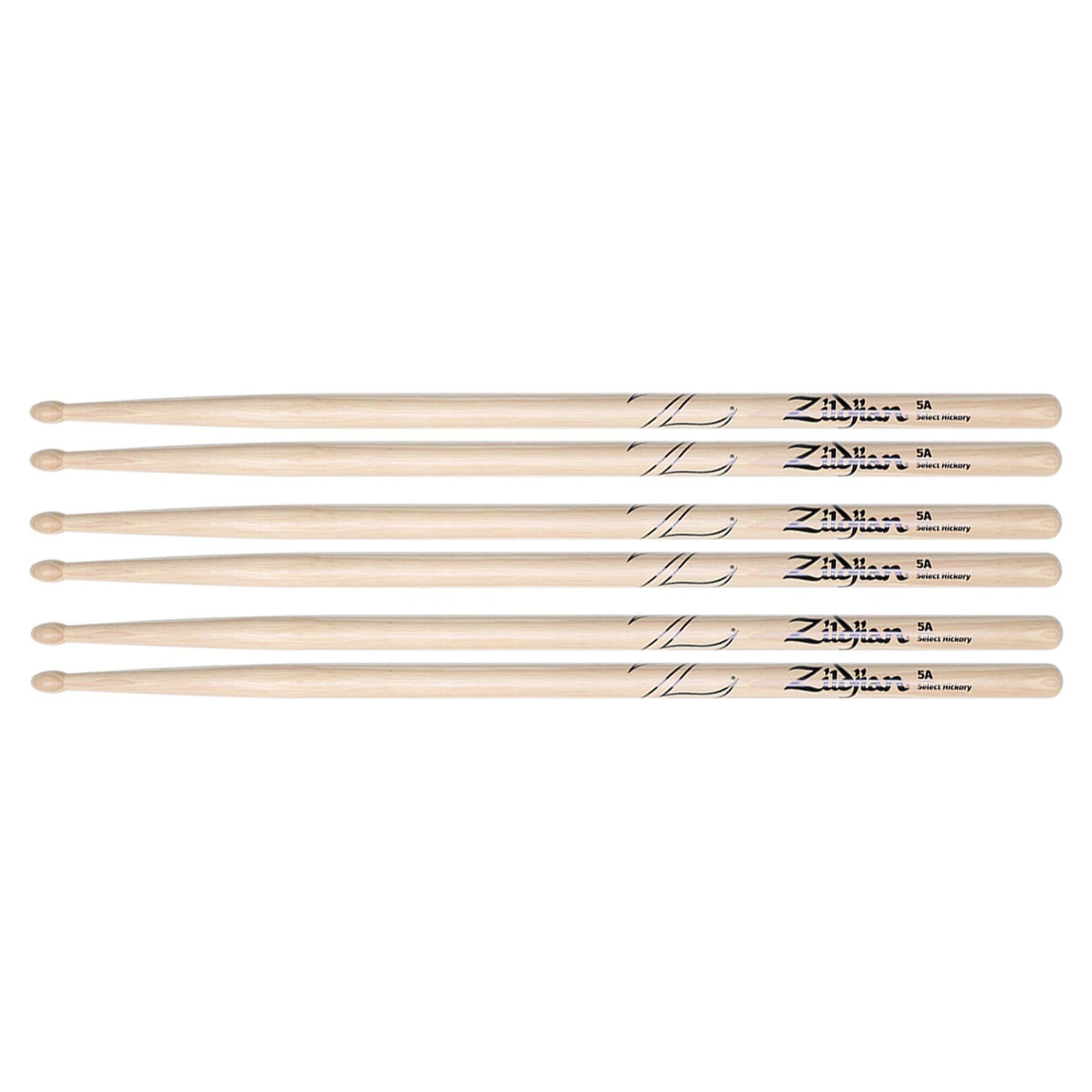 Zildjian 5A Natural Wood Tip Drum Sticks (3 Pair Bundle) Drums and Percussion / Parts and Accessories / Drum Sticks and Mallets