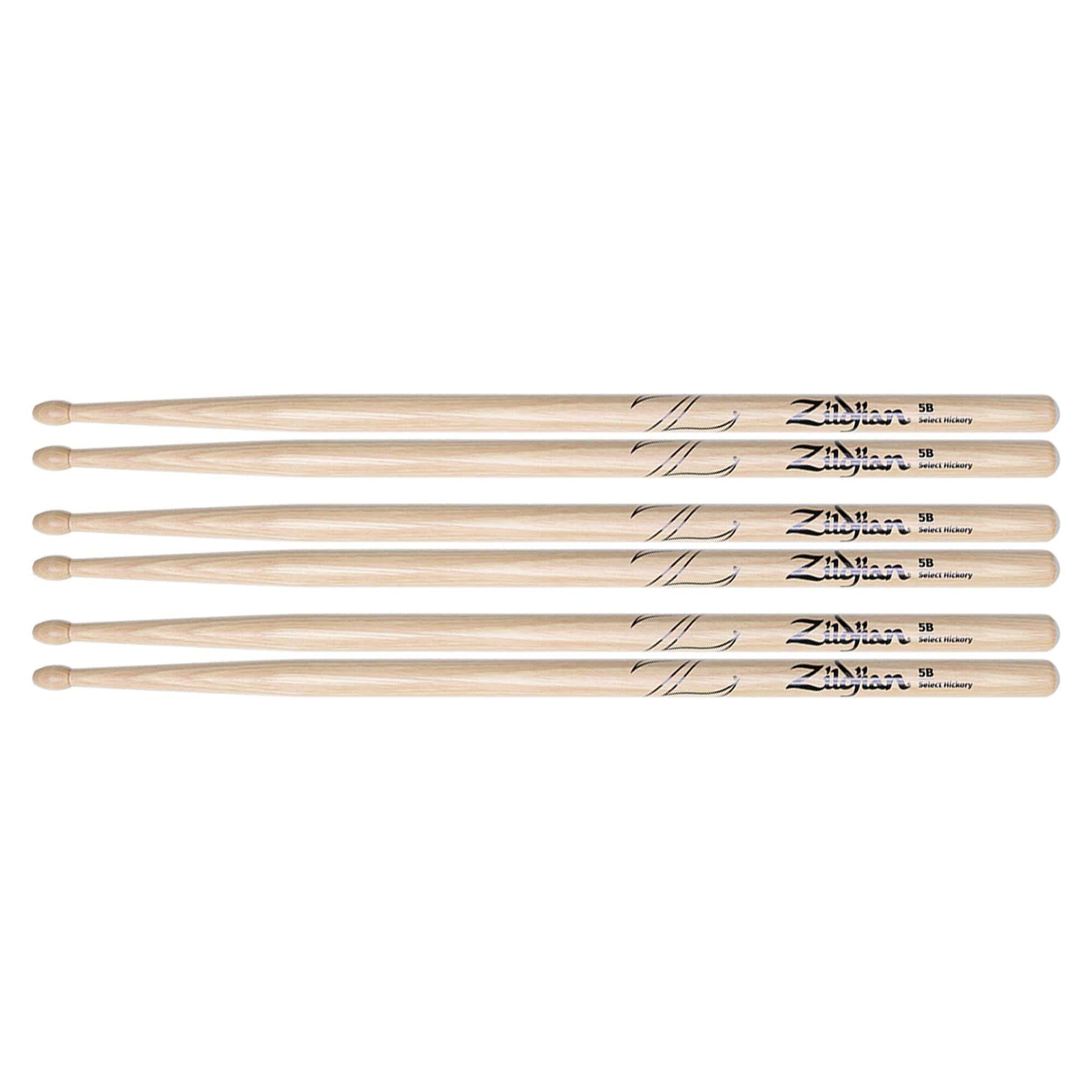 Zildjian 5B Natural Wood Tip Drum Sticks (3 Pair Bundle) Drums and Percussion / Parts and Accessories / Drum Sticks and Mallets